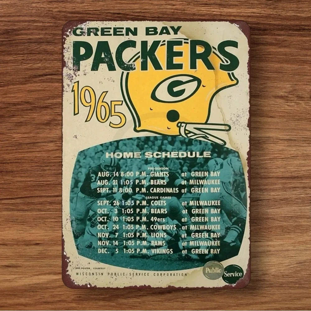 •Vintage 1965• Green Bay Packers Metal Sign 8”x12” Graphic Aluminum Sports Sign - Picture 1 of 2